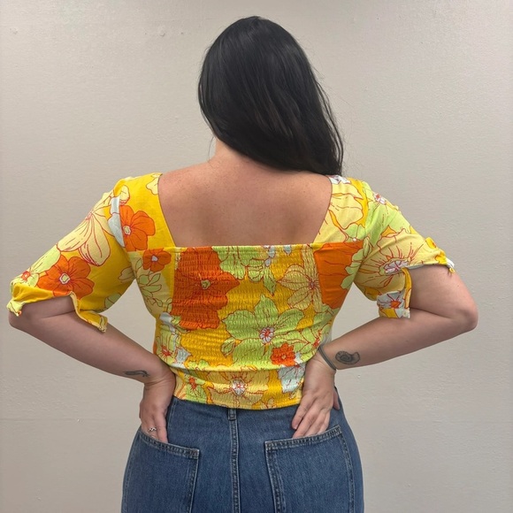 ModCloth Yellow Floral Cropped Top - Size XL - Picture 2 of 6